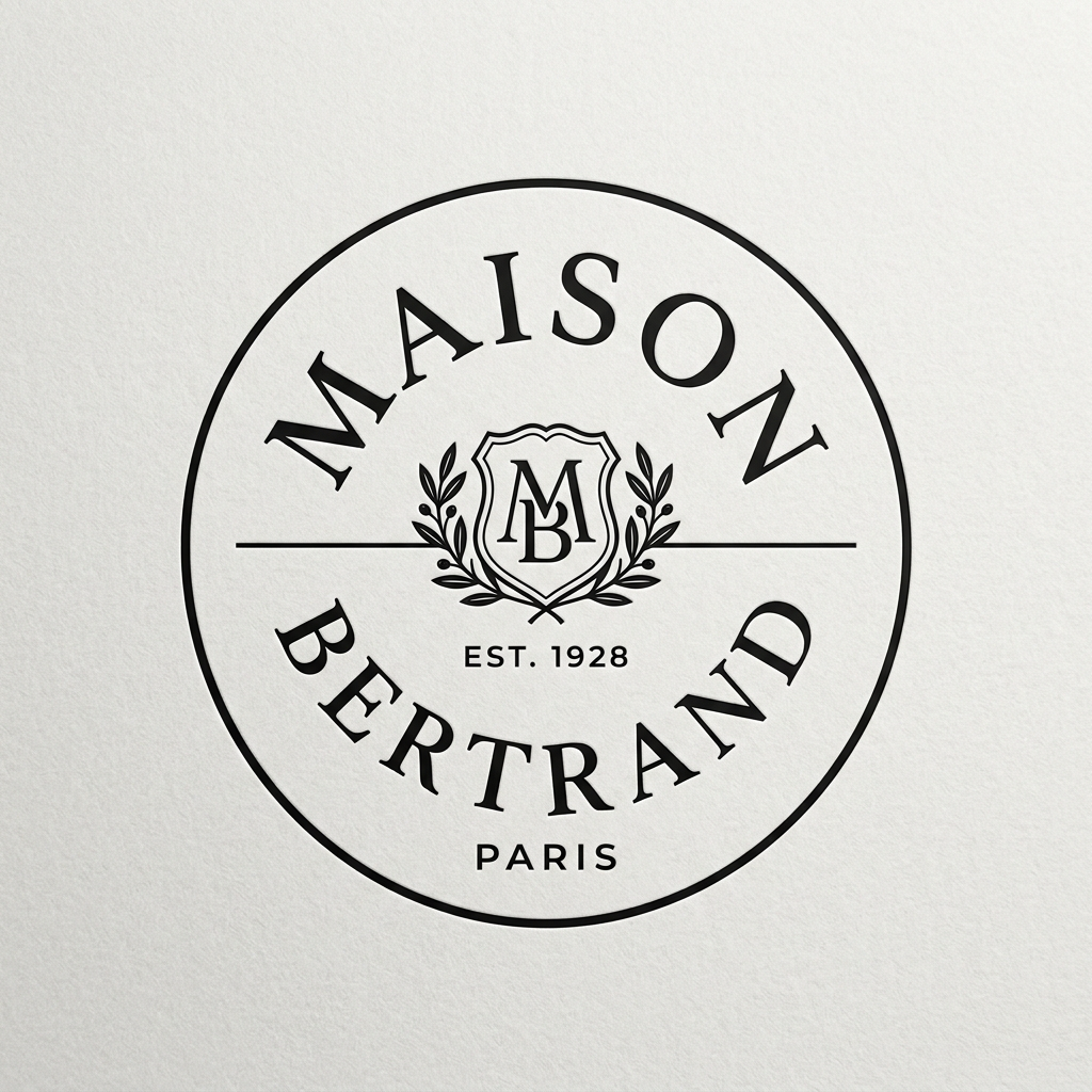 Elegant gold embossed monogram Simple round logo MAISON BERTRAND black white